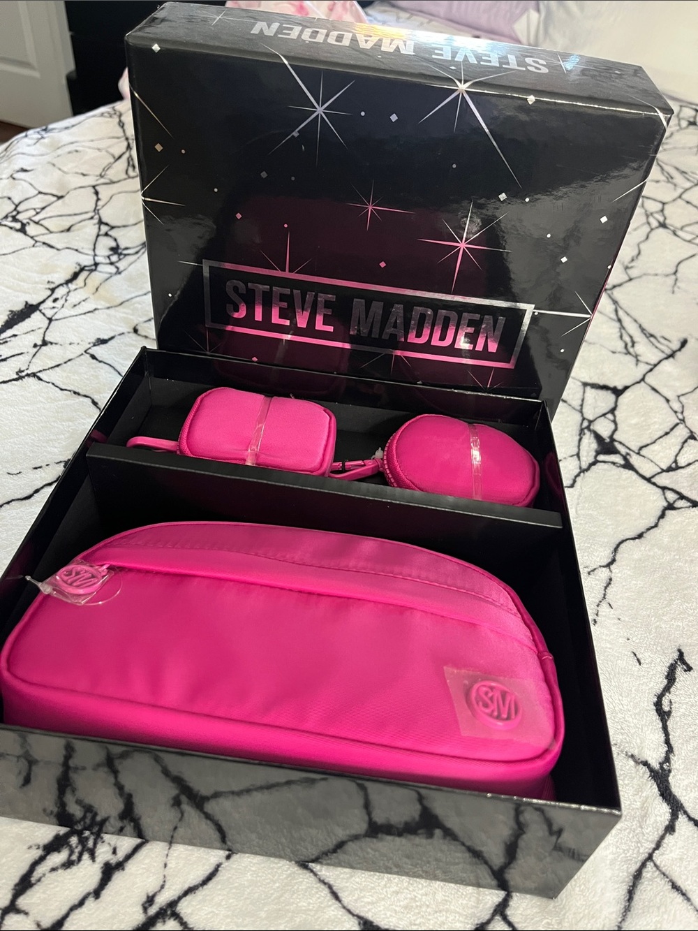 Steve Madden Neon Pink Travel Cosmetic Pouch Trio
